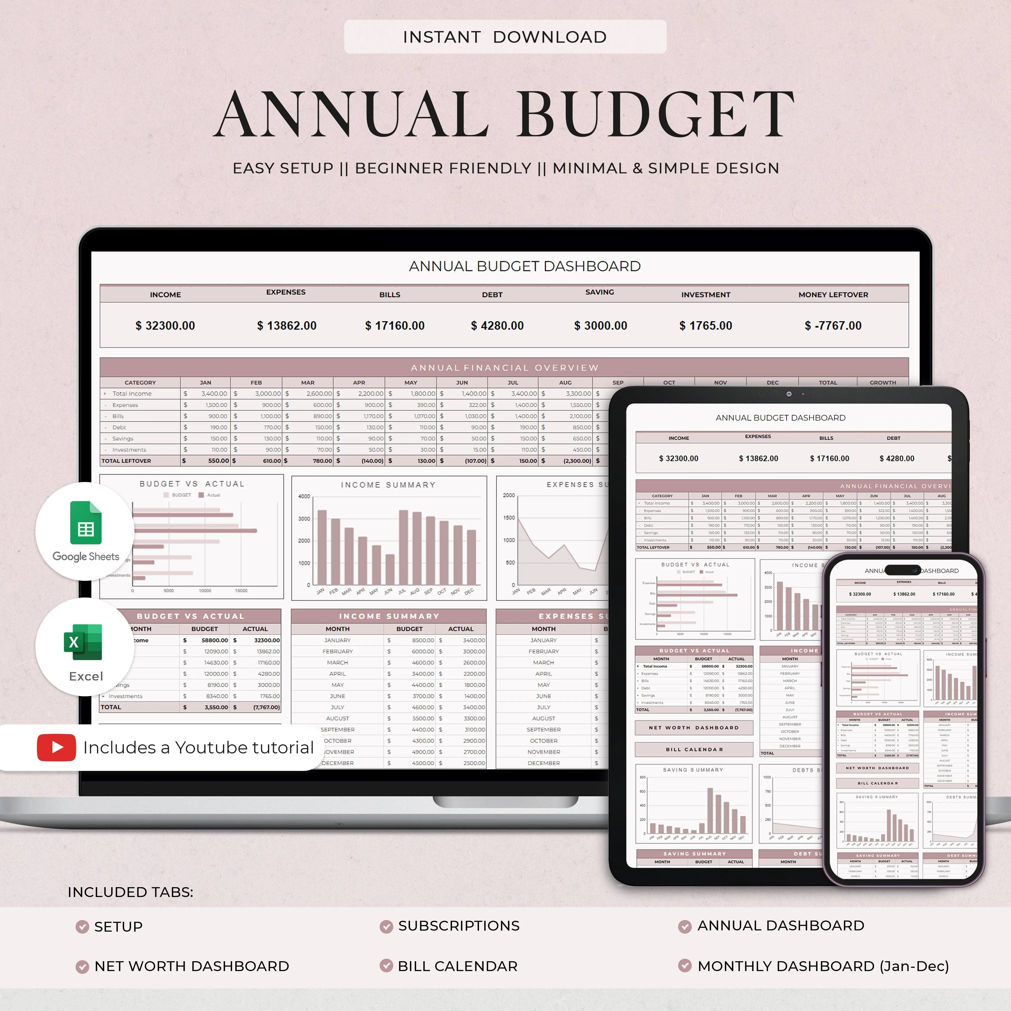 Annual Budget Spreadsheet Template