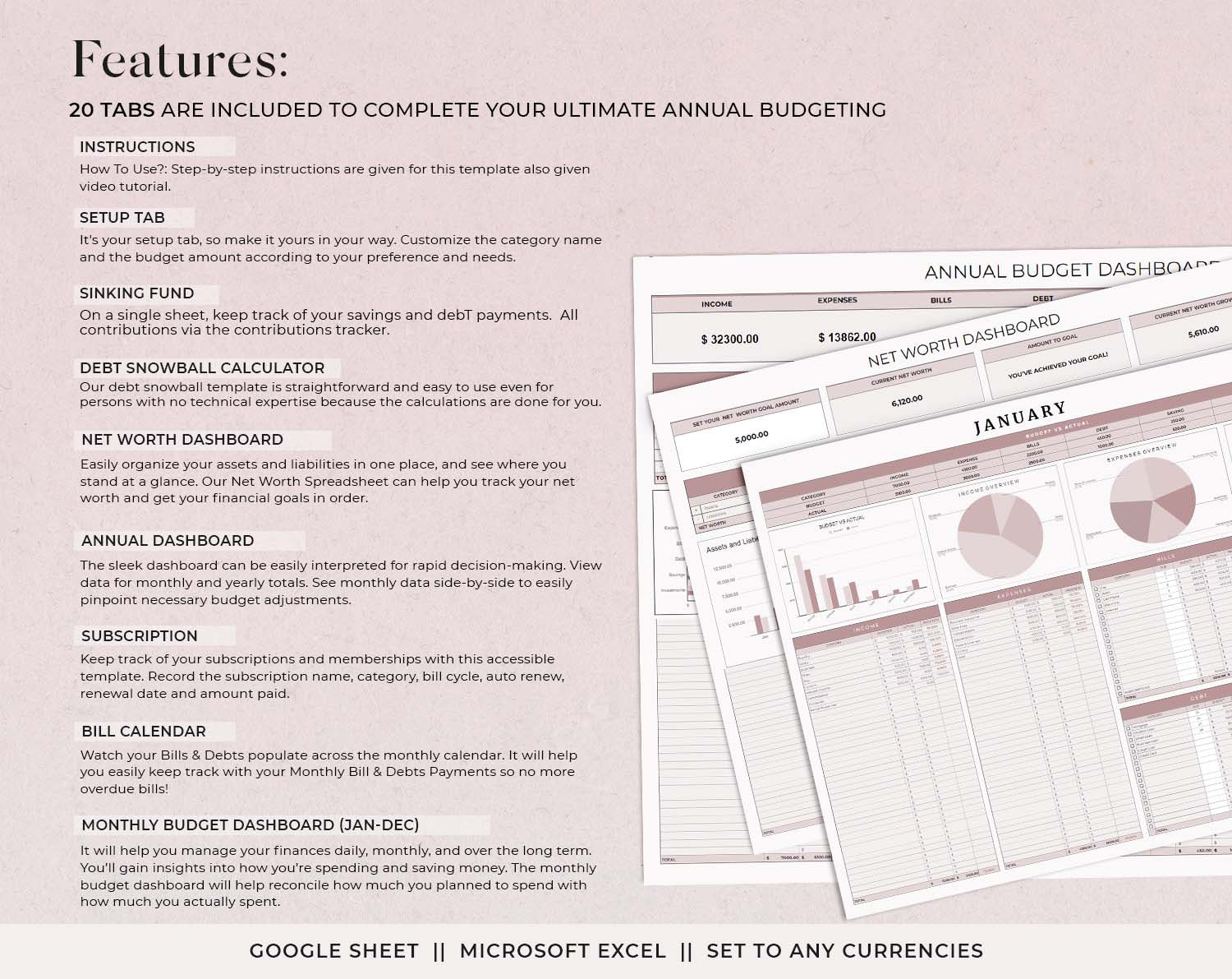 Ultimate Annual Budget Template for Google Sheets and Excel Sheet, Budget Tracker, Budget Spreadsheet, Debt Tracker, Spending Tracker, Budget by Paycheck. - Design Findable