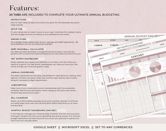 Ultimate Annual Budget Template for Google Sheets and Excel Sheet, Budget Tracker, Budget Spreadsheet, Debt Tracker, Spending Tracker, Budget by Paycheck. - Design Findable