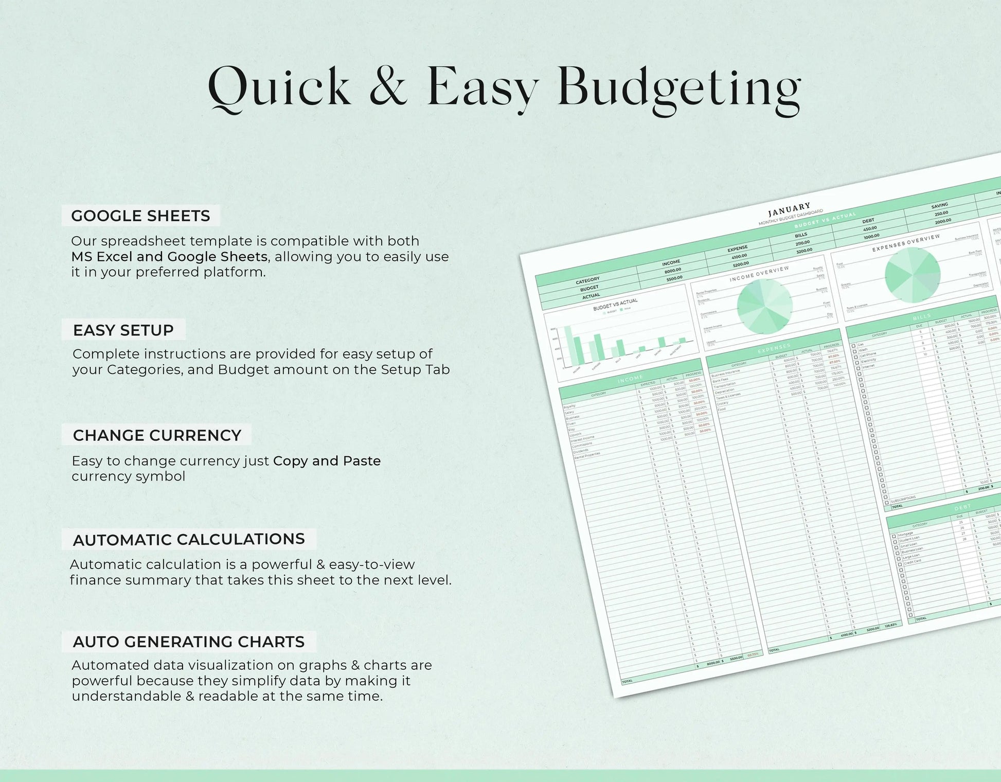 Annual Budget Spreadsheet Template for Google Sheets  & Excel - Design Findable