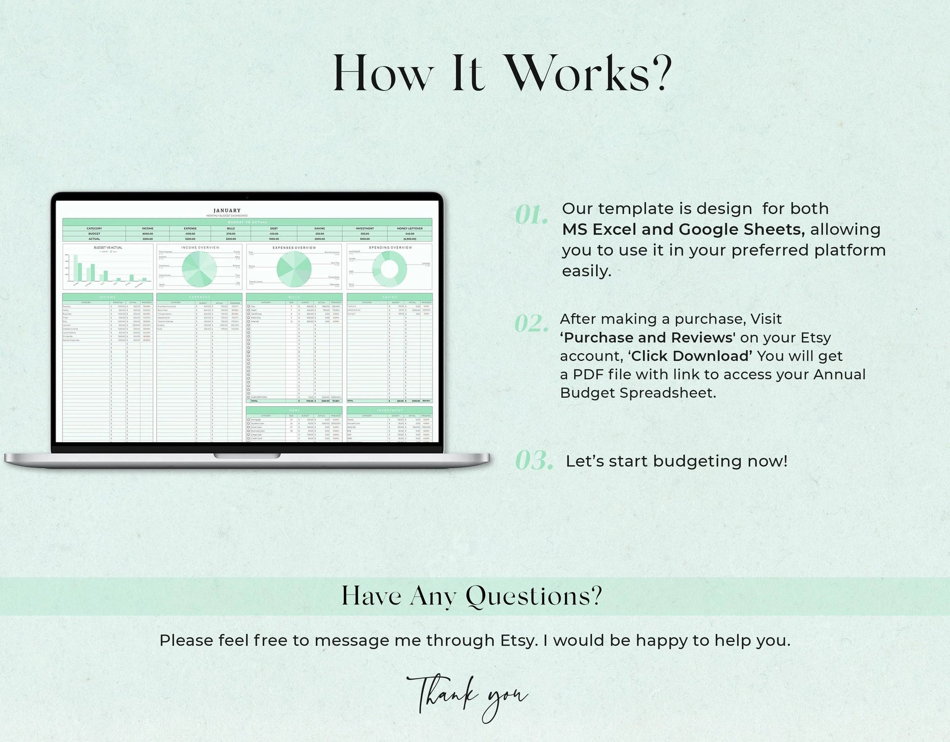 Annual Budget Spreadsheet Template for Google Sheets  & Excel - Design Findable