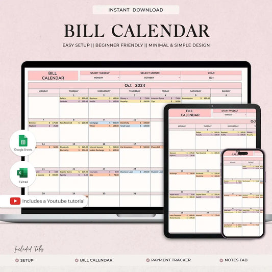 Bill Calendar Monthly Smart Bill Planner Editable Calendar Personal Finance Budget - Design Findable