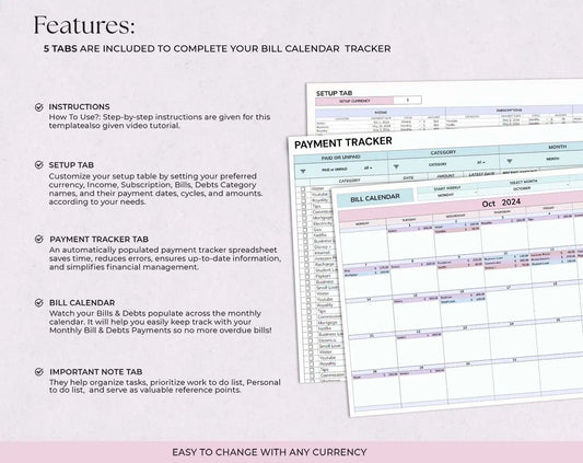 Bill Tracker Spreadsheet, Google Sheets Bill Calendar, Monthly Bill Planner, Bill Payment Dashboard - Design Findable