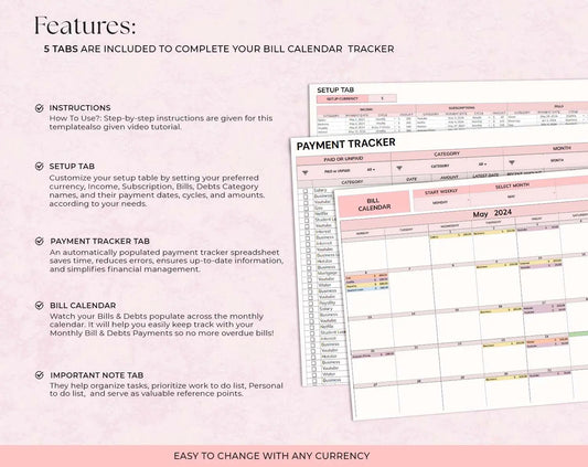 Bill Calendar Monthly Smart Bill Planner Editable Calendar Personal Finance Budget - Design Findable