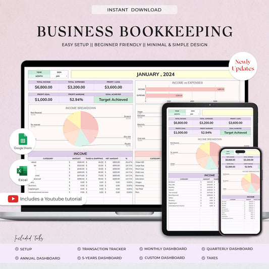 Ultimate Small Business Bookkeeping Spreadsheet, Google Sheet and Excel, Income & Expense Tracker, Sale Tax Tracker, Accounting, Business Tracker - Design Findable