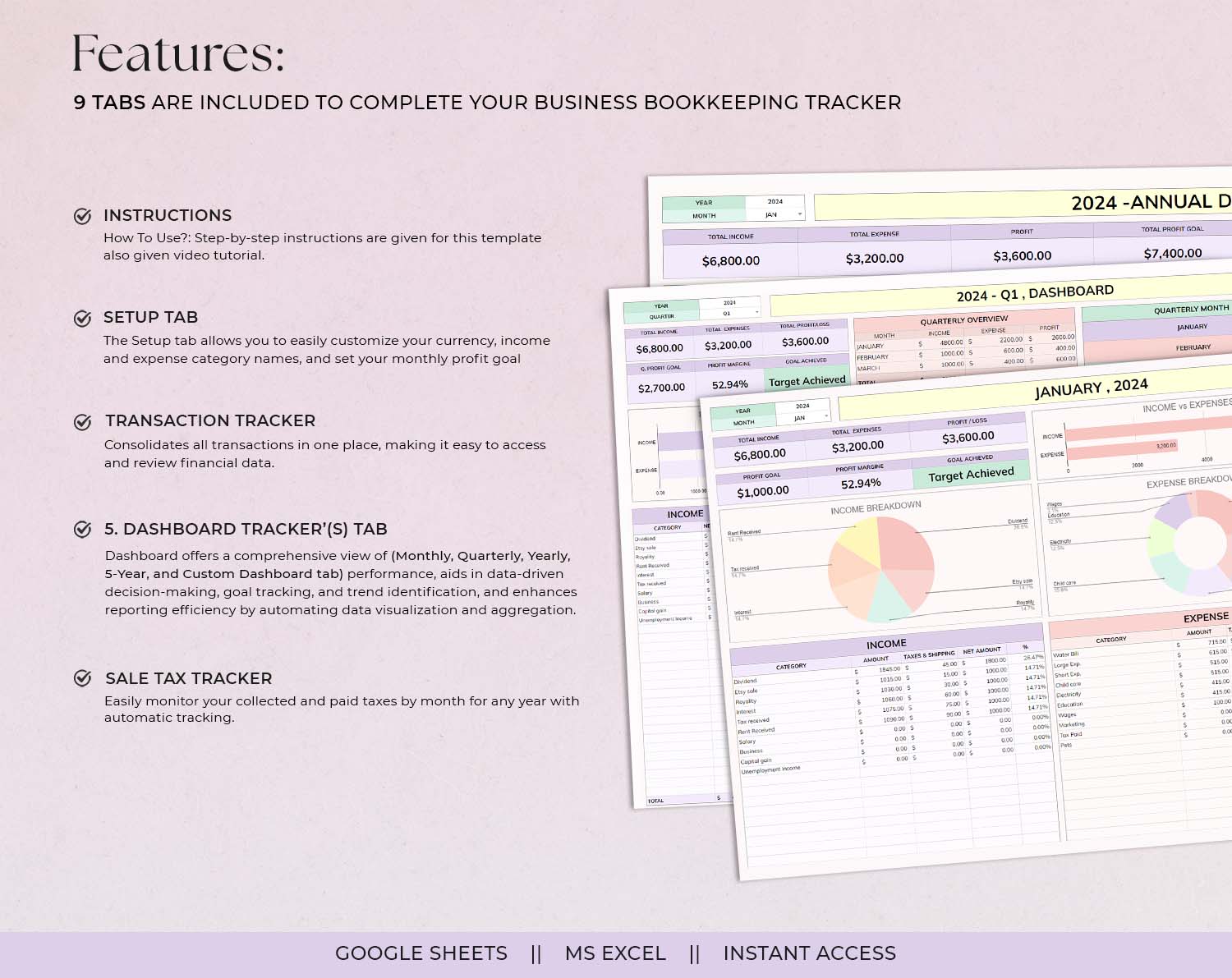 Ultimate Small Business Bookkeeping Spreadsheet, Google Sheet and Excel, Income & Expense Tracker, Sale Tax Tracker, Accounting, Business Tracker - Design Findable