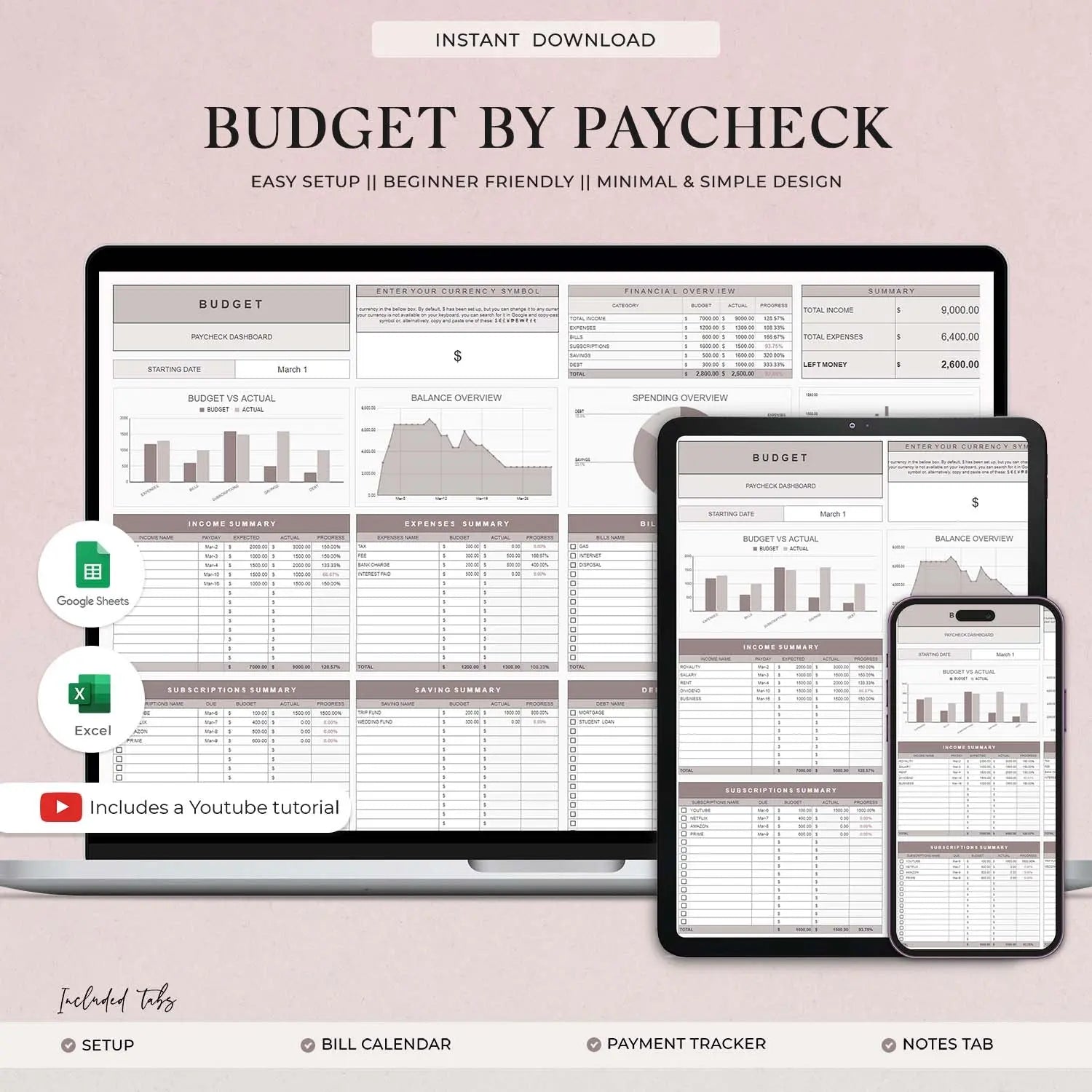 Budget by Paycheck Spreadsheet, Google sheet and Excel Template, Bill Calendar, Weekly Biweekly Financial Planner, Budget Paycheck - Design Findable