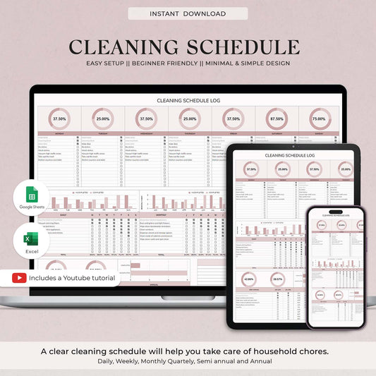 Cleaning Schedule Checklist, Google Sheet and Excel, Cleaning Checklist, Monthly, Yearly Chore Chart, Cleaning Planner, House Chore List - Design Findable