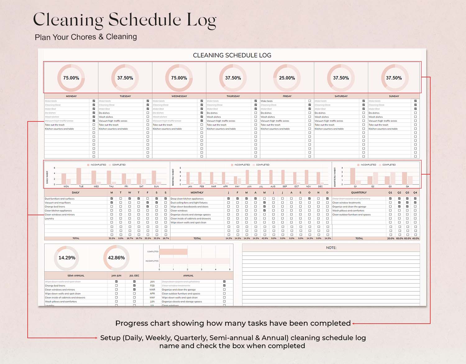 Cleaning Schedule Checklist, Google Sheet and Excel, Cleaning Checklist, Monthly, Yearly Chore Chart, Cleaning Planner, House Chore List - Design Findable