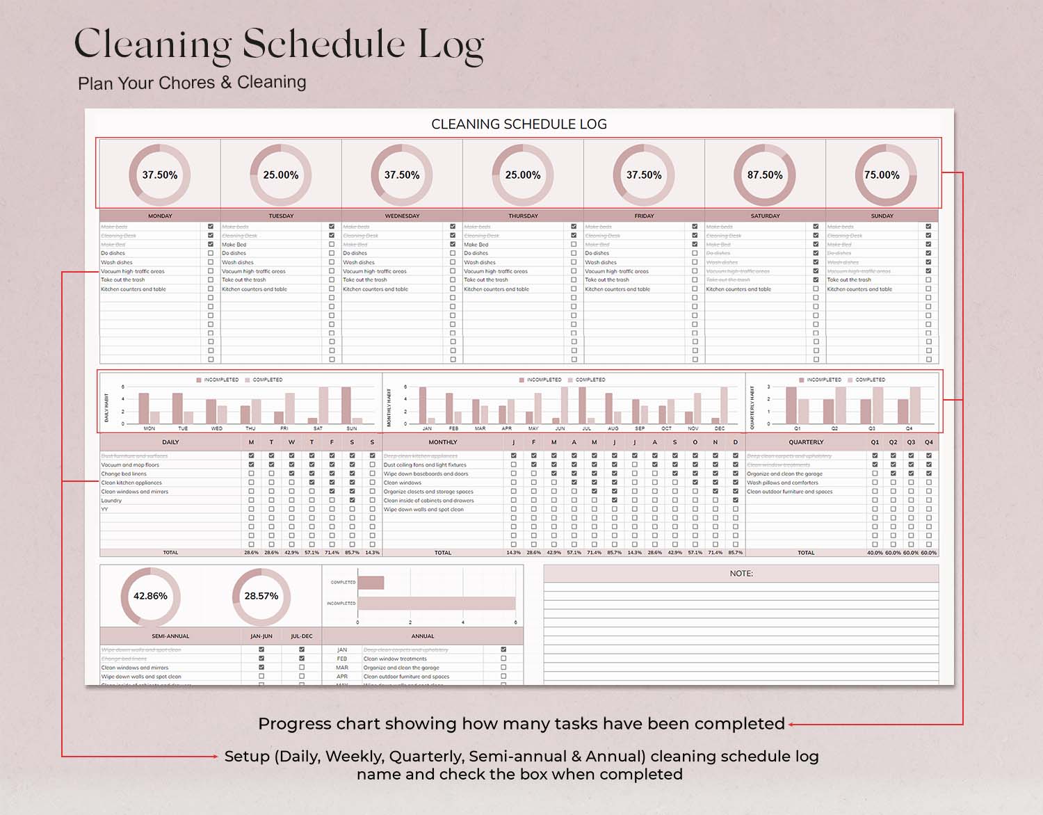 Cleaning Schedule Checklist, Google Sheet and Excel, Cleaning Checklist, Monthly, Yearly Chore Chart, Cleaning Planner, House Chore List - Design Findable