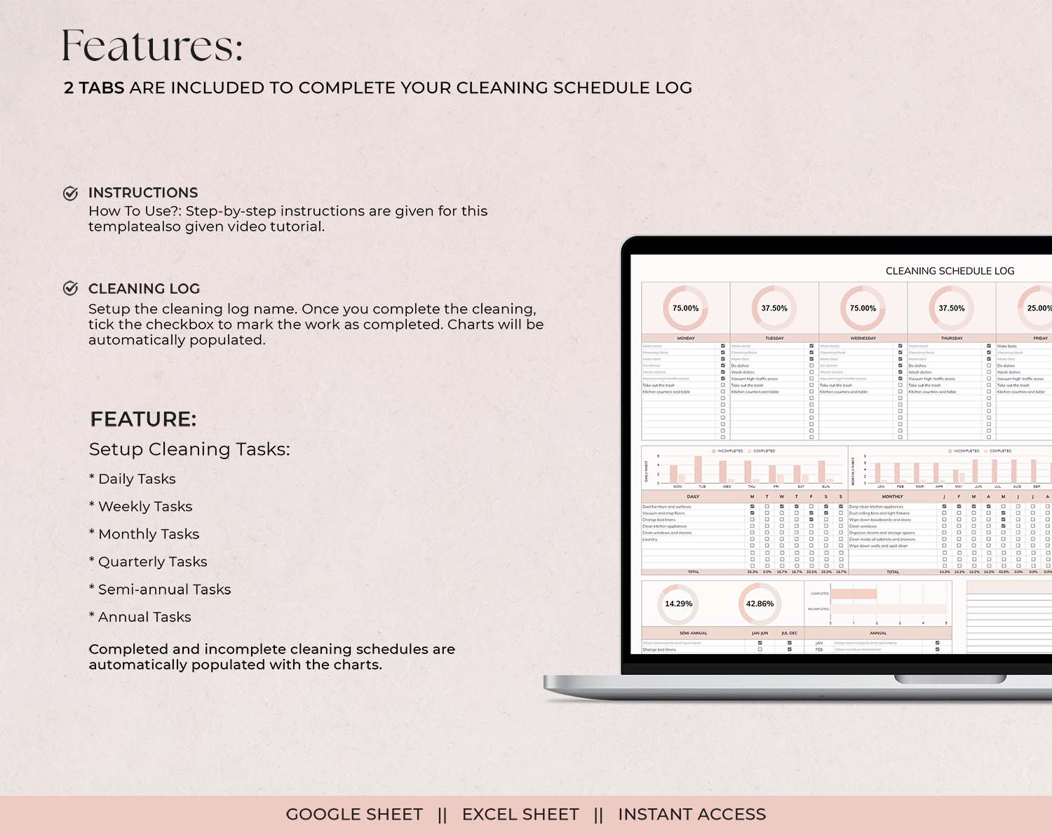 Cleaning Schedule Checklist, Google Sheet and Excel, Cleaning Checklist, Monthly, Yearly Chore Chart, Cleaning Planner, House Chore List - Design Findable