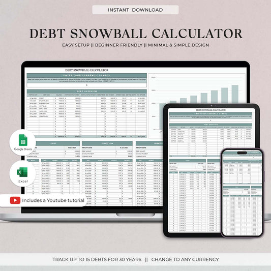 Debt Snowball Calculator, Google Sheets Budget Template, Excel Spreadsheet, Debt Tracker, Debt Payoff Tracker, Financial Planner - Design Findable