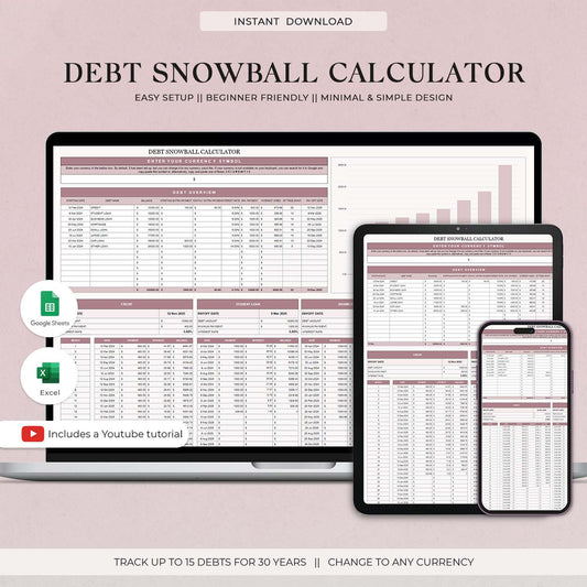 Debt Snowball Calculator, Google Sheets Budget Template, Excel Spreadsheet, Debt Tracker, Debt Payoff Tracker, Financial Planner - Design Findable