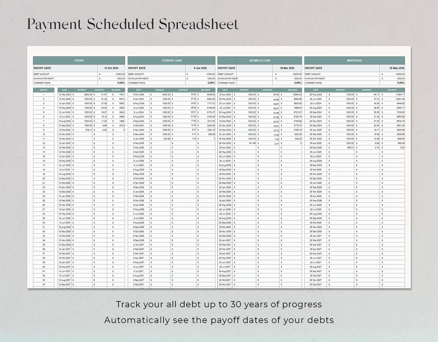 Debt Snowball Calculator, Google Sheets Budget Template, Excel Spreadsheet, Debt Tracker, Debt Payoff Tracker, Financial Planner - Design Findable