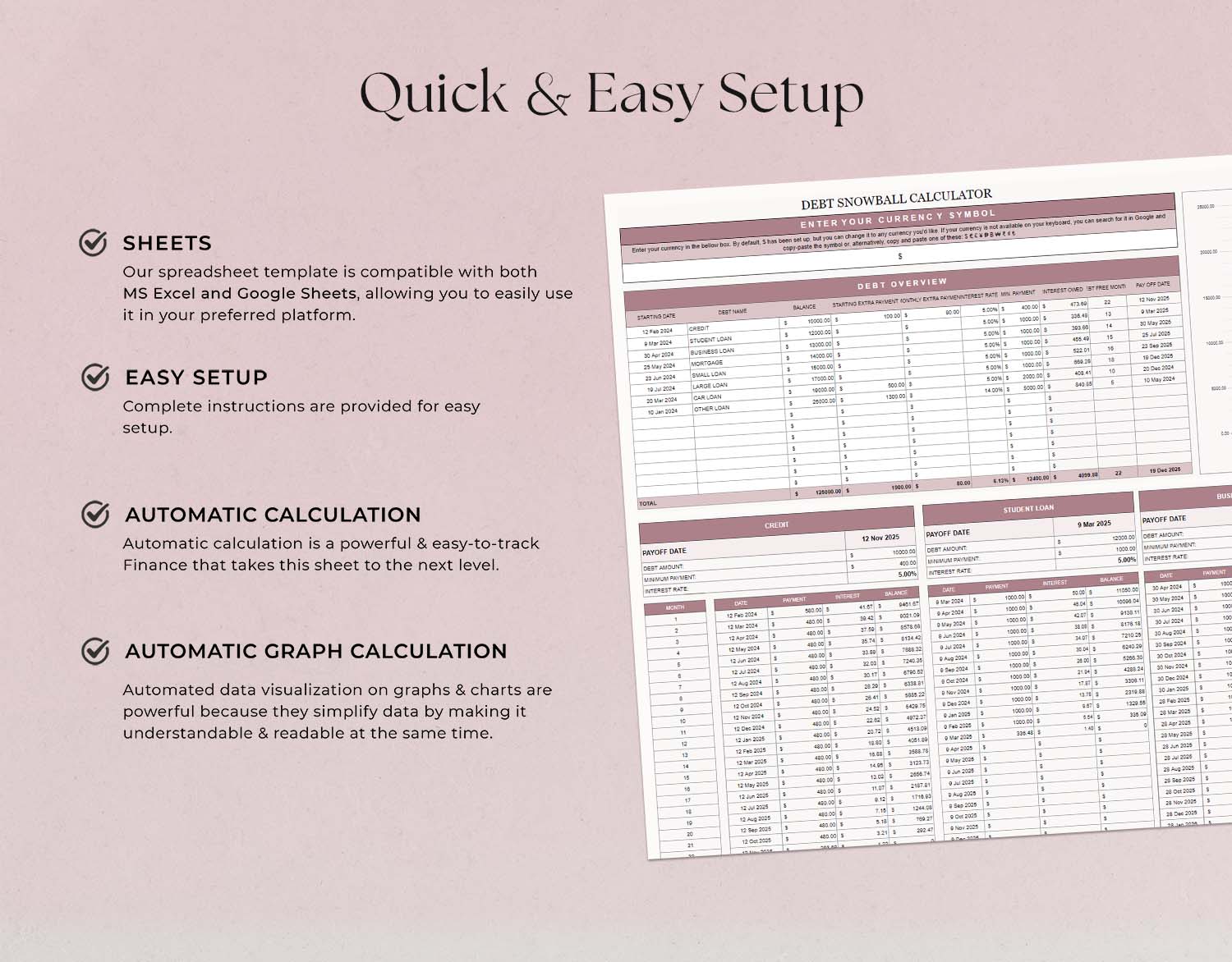 Debt Snowball Calculator, Google Sheets Budget Template, Excel Spreadsheet, Debt Tracker, Debt Payoff Tracker, Financial Planner - Design Findable