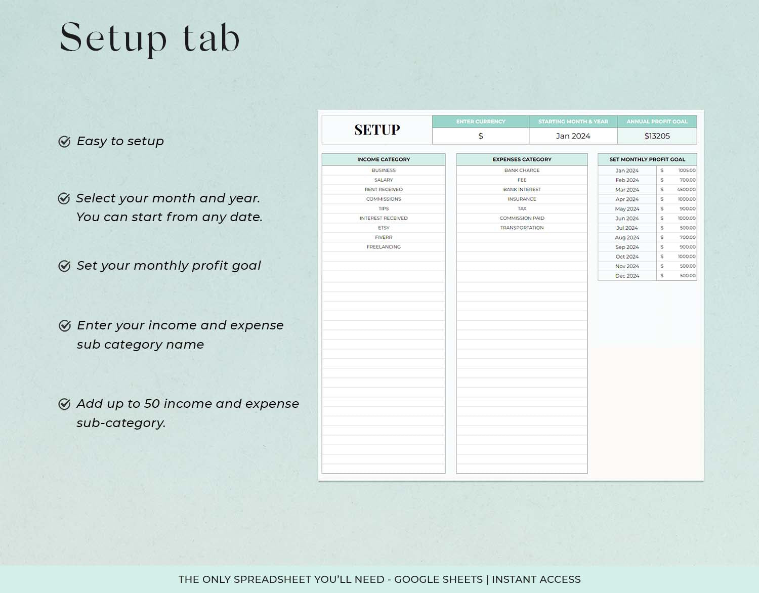 Easy Bookkeeping Template, Small Business Finance Spreadsheet, Income and Expense Tracker, Profit and Loss, Accounting Google Sheets Excel - Design Findable