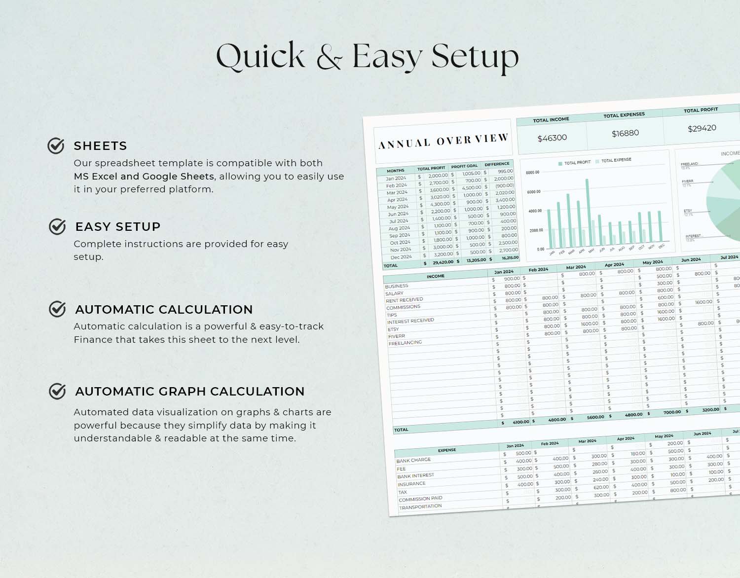 Easy Bookkeeping Template, Small Business Finance Spreadsheet, Income and Expense Tracker, Profit and Loss, Accounting Google Sheets Excel - Design Findable