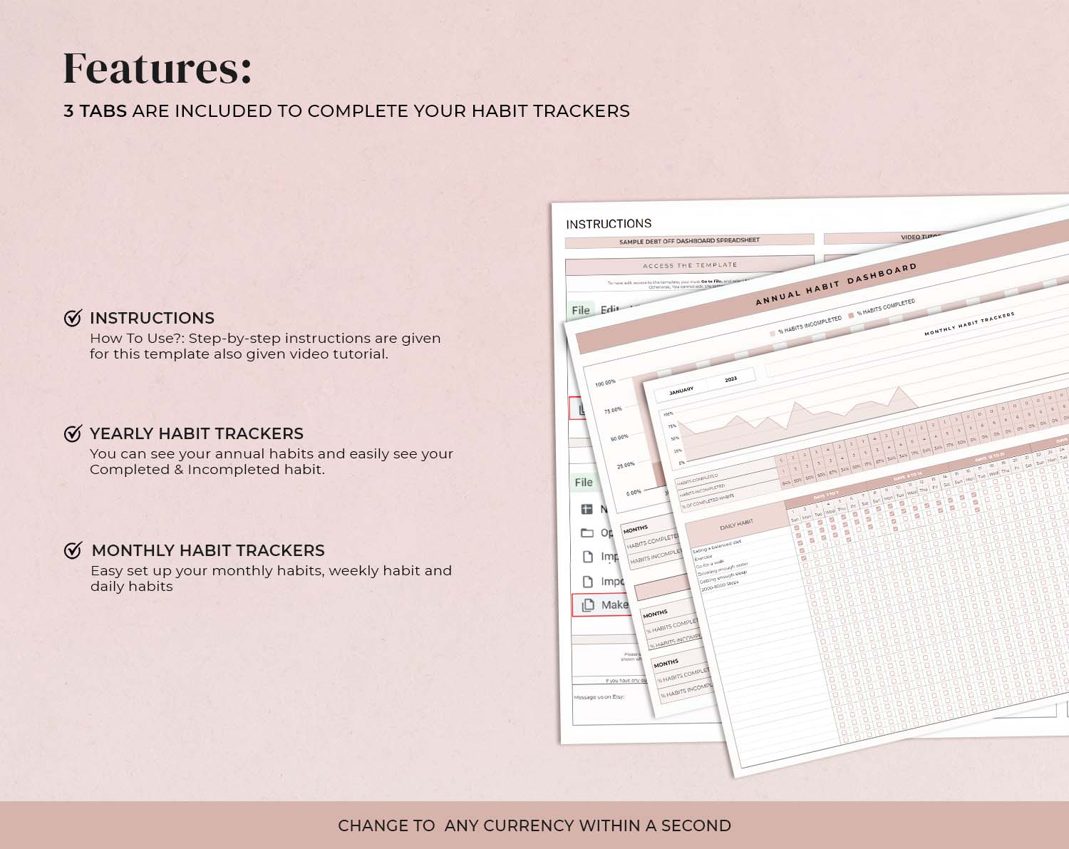 Habit Tracker Spreadsheet Template for Google Sheets & MS Excel, Monthly, Weekly, Daily Tracker, Daily To Do List, Goal Planner, Goal Tracker - Design Findable