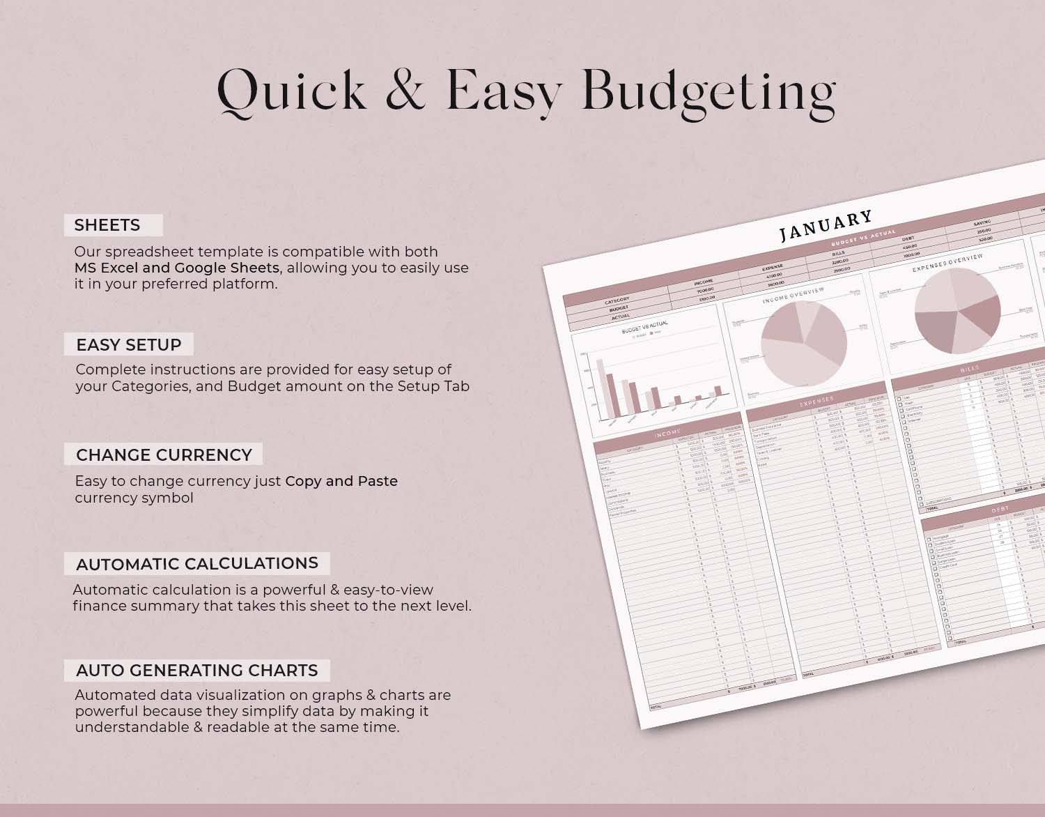 Monthly Budget Spreadsheet Google Sheets Excel Template Financial Planner Debt Snowball Sinking Funds Subscription Tracker Income - Design Findable